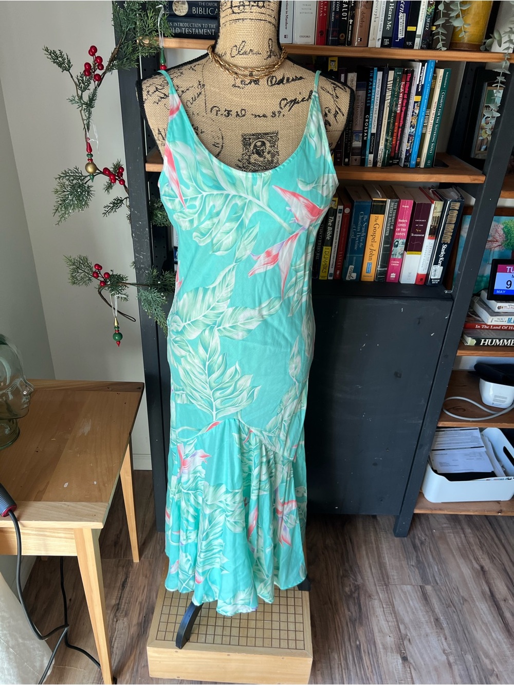 Turquoise Floral Slip Dress with Pink Accents (vintage)